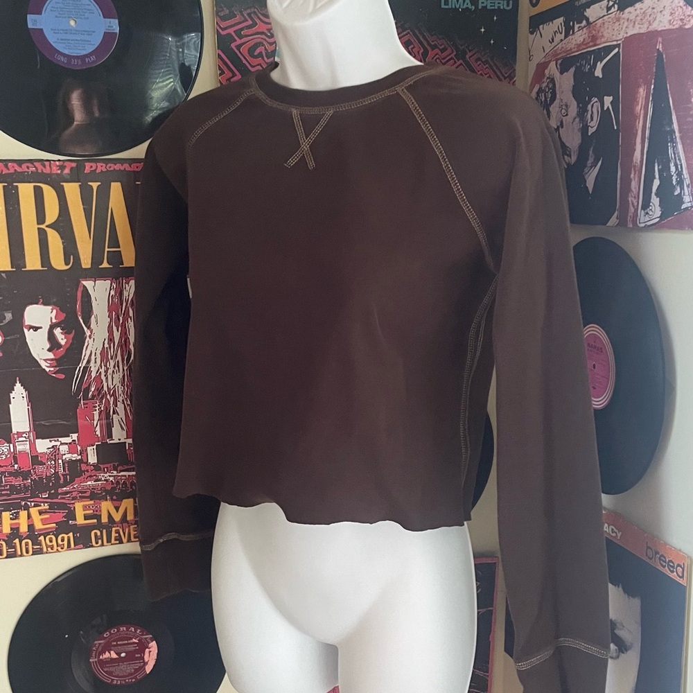 Eddie Bauer small cutoff brown stitched shirt